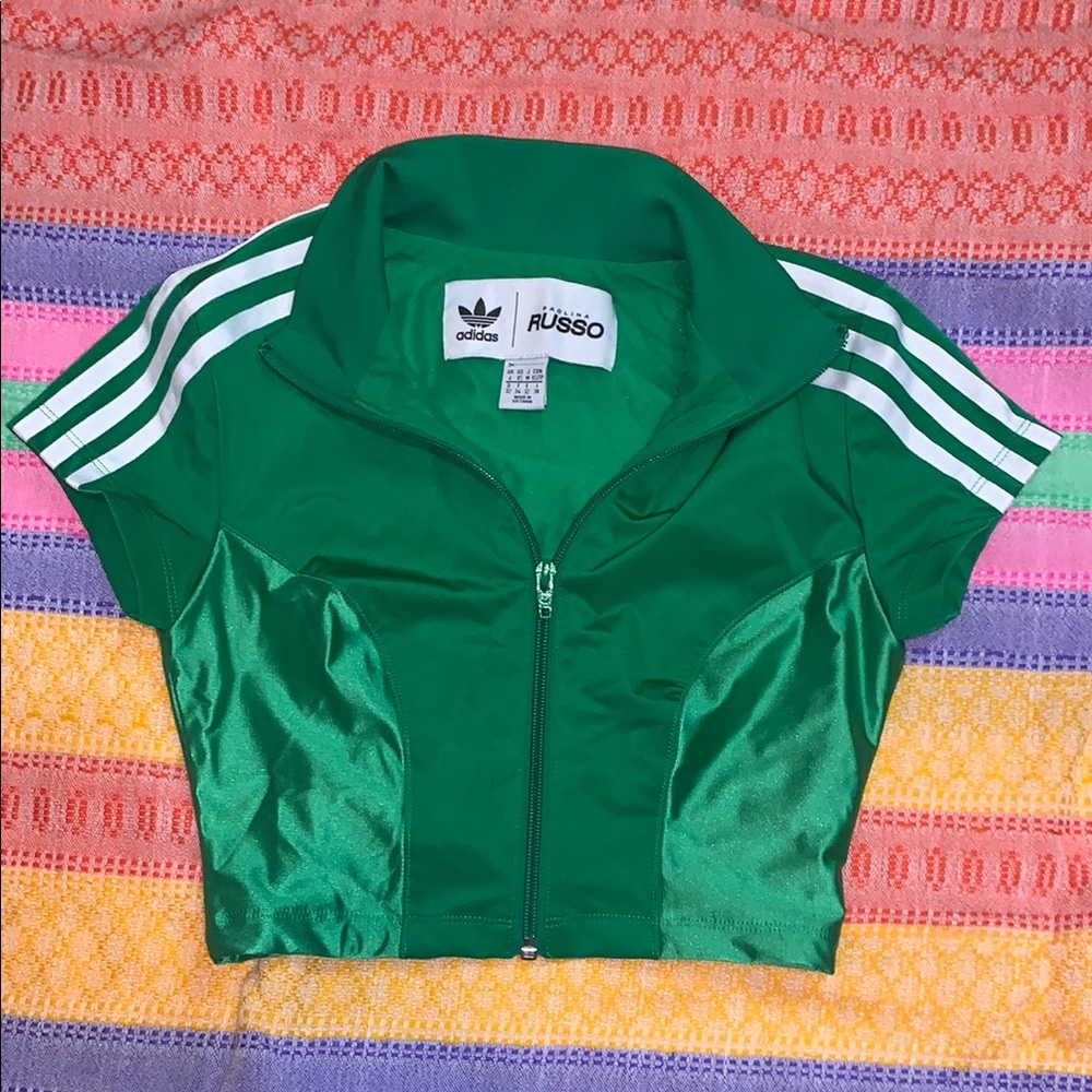 Adidas Green Zip-Up Crop Top Sz XS